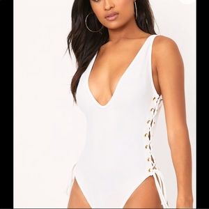 Prettylittlething white one piece swim suit